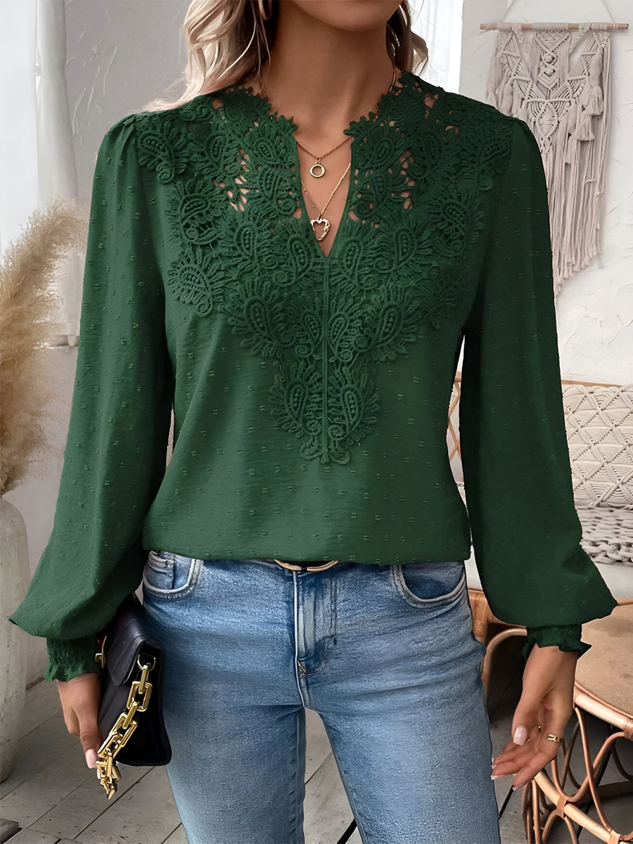 Lena - Elegante blusa de manga larga y cuello de pico