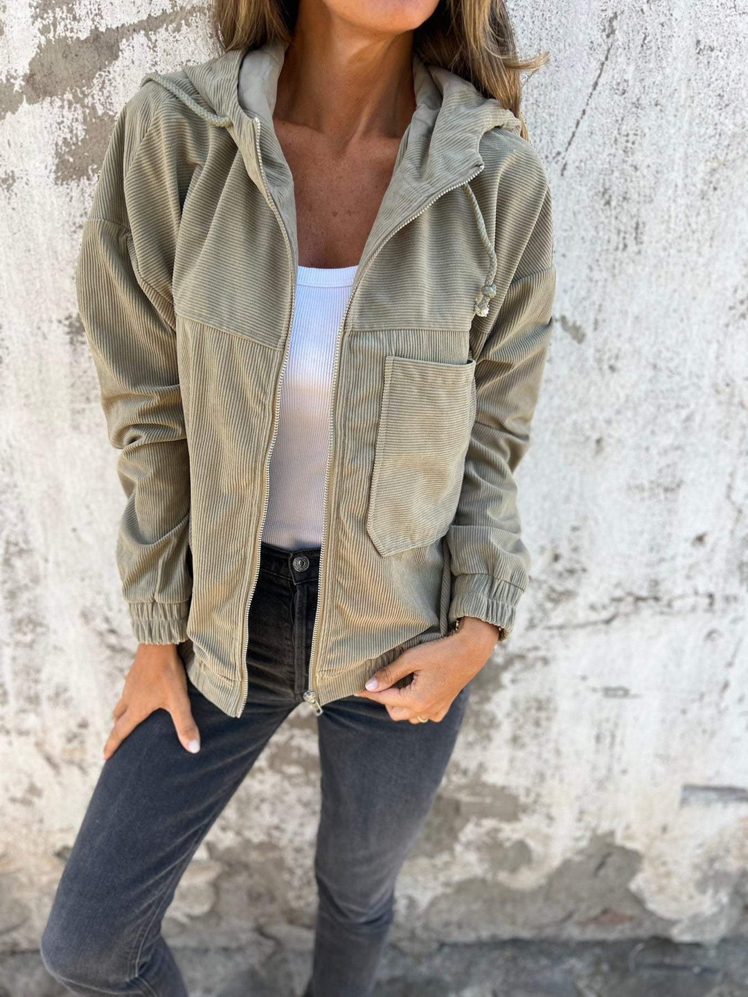Edeline - Chaqueta informal con capucha y cremallera