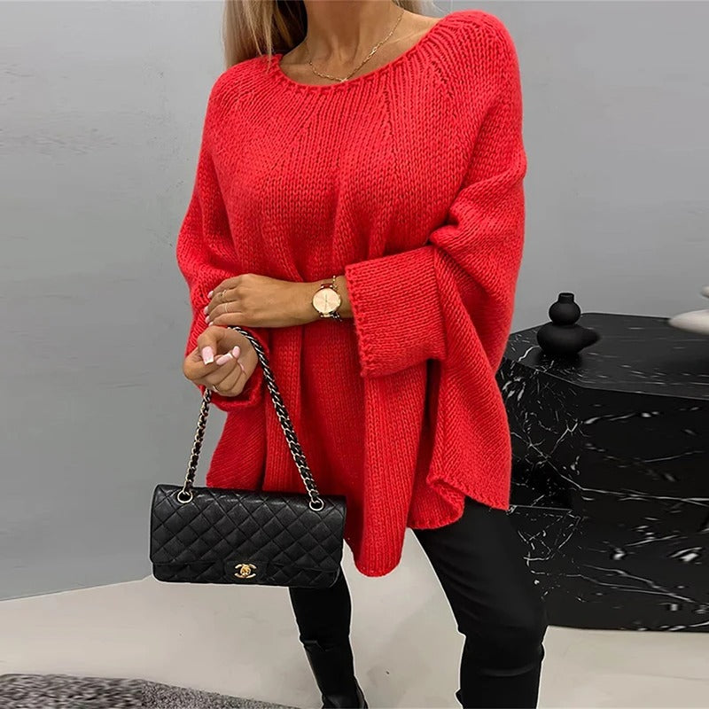 Quirina - Suéter elegante holgado de cuello redondo