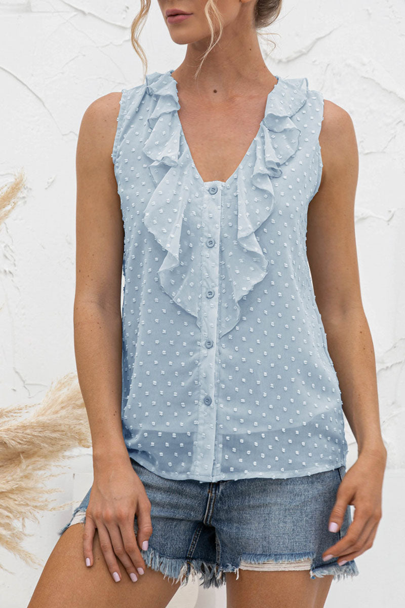 Jessica - Top casual sin mangas con cuello en V y botones