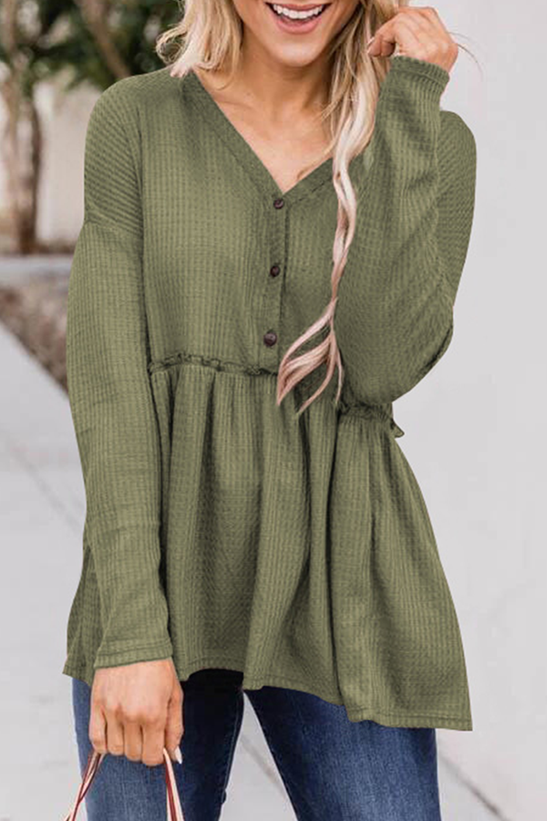 Novella - Blusa casual de manga larga y cuello en V