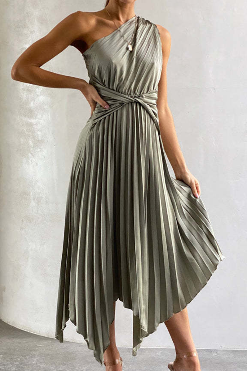 Alina - Elegante vestido midi plisado de un hombro