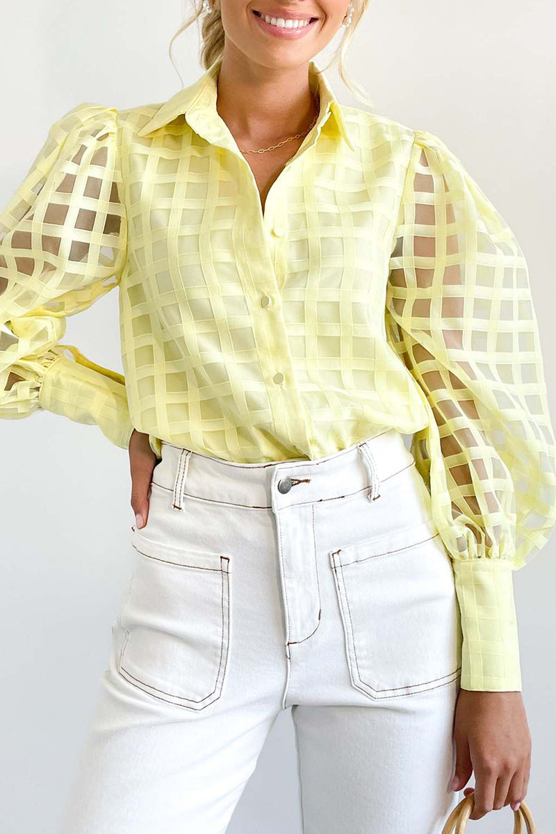 Marie - Elegante blusa patchwork de manga larga y cuello vuelto