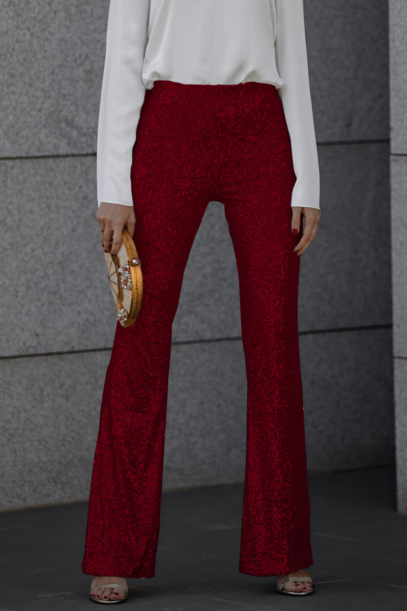 Lysandra - Elegante pantalón acampanado de lentejuelas y talle alto