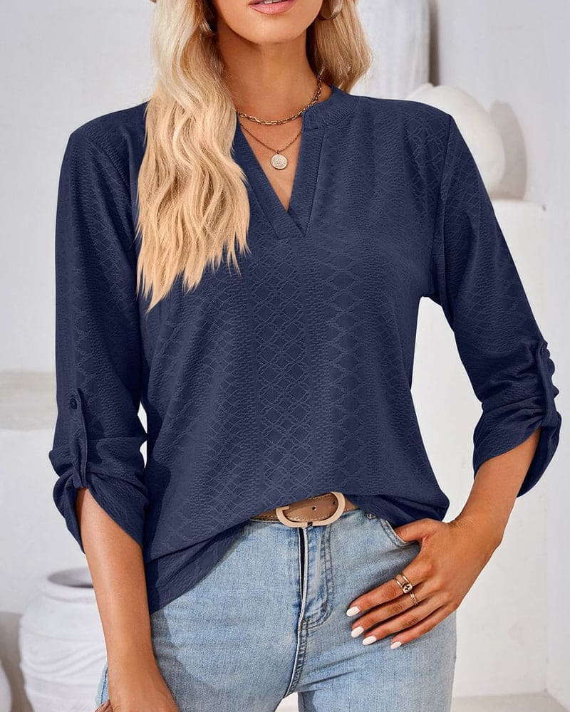 Ophelia - Elegante blusa de manga larga con cuello de pico