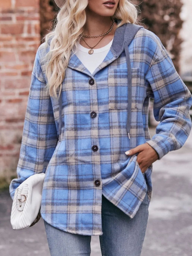 Lyraelle - Chaqueta holgada a cuadros con capucha y botones