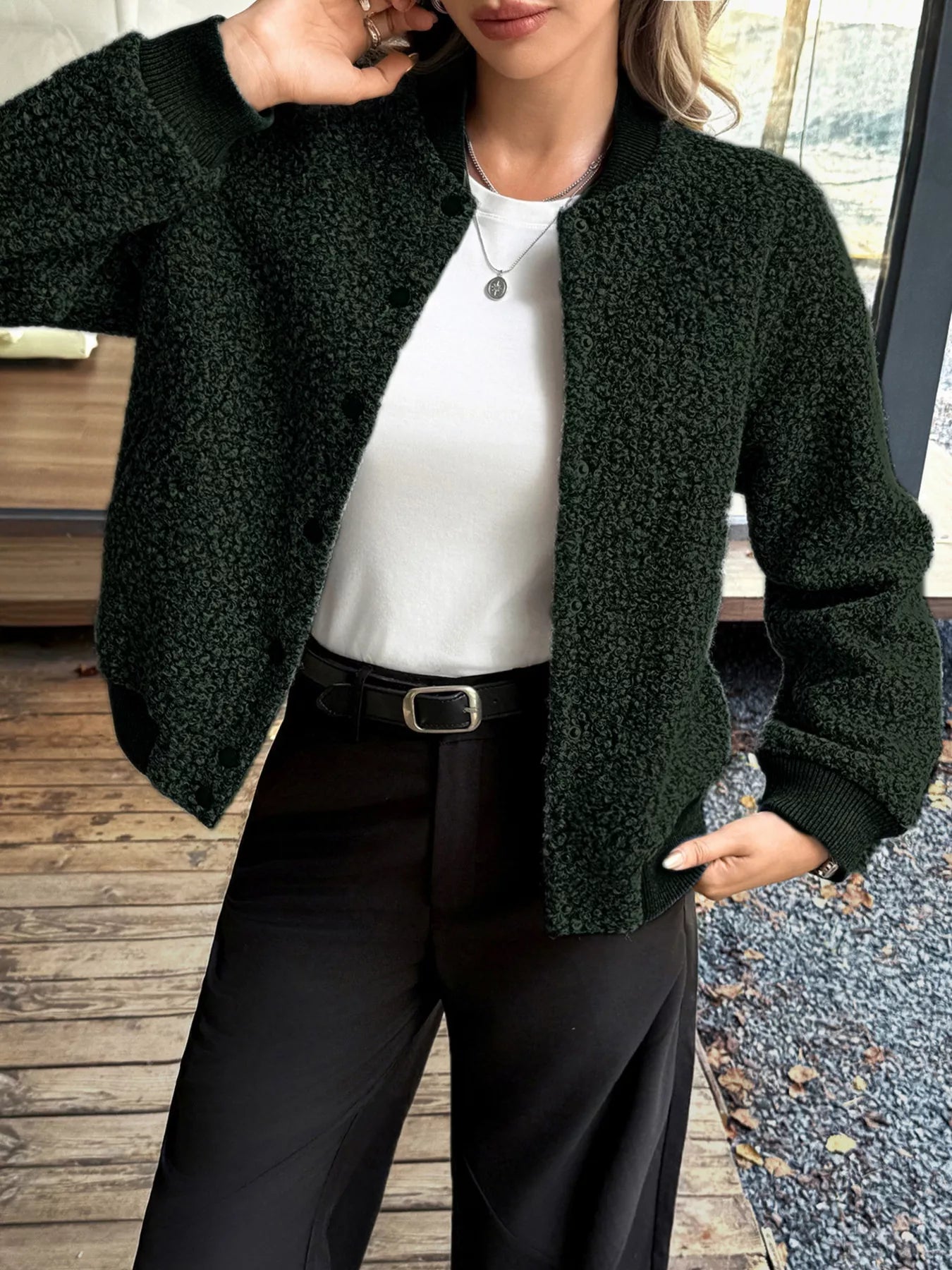 Cecille - Elegante chaqueta cálida de forro polar con botones a presión