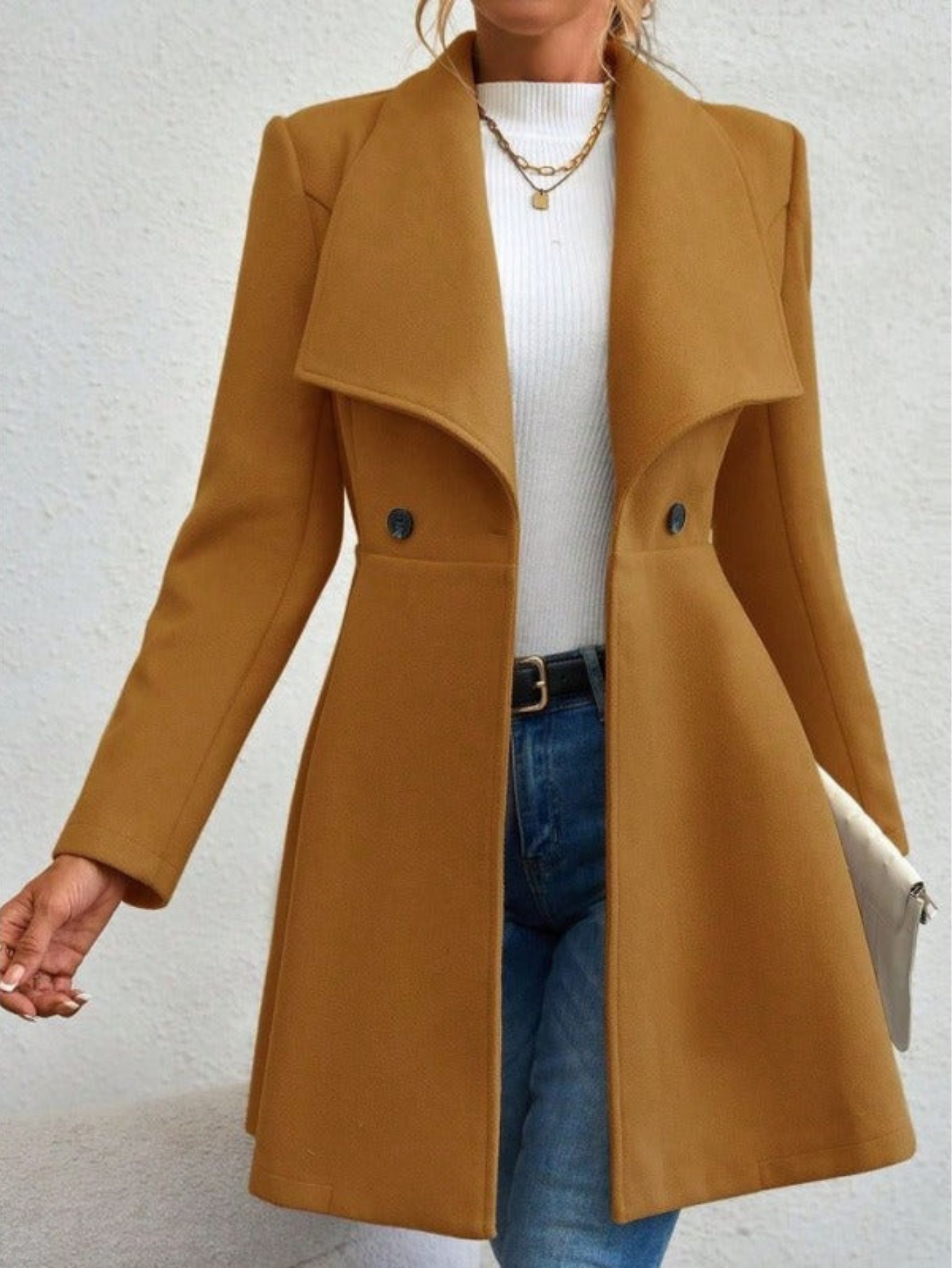 Lacina - Elegante gabardina larga con cuello ancho