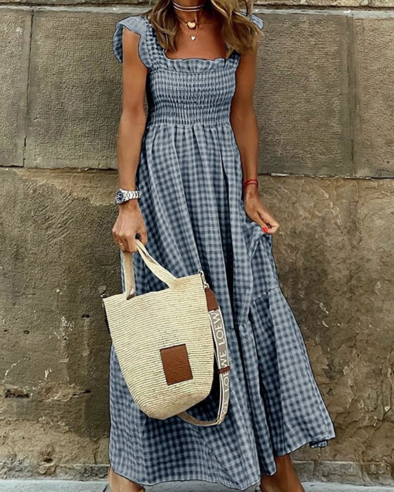 Kylie - Elegante vestido largo sin mangas a cuadros