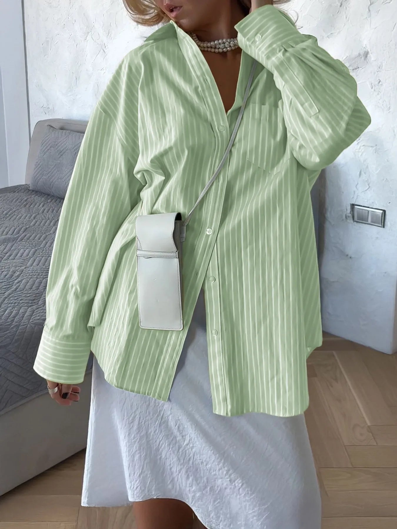 Elisa - Camisa holgada de manga larga con rayas y botones