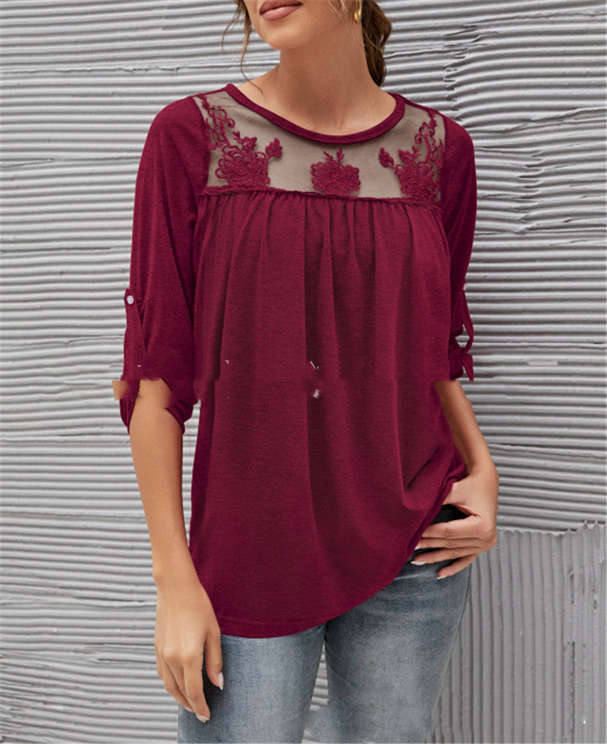 Evelyn - Blusa informal de encaje plisado
