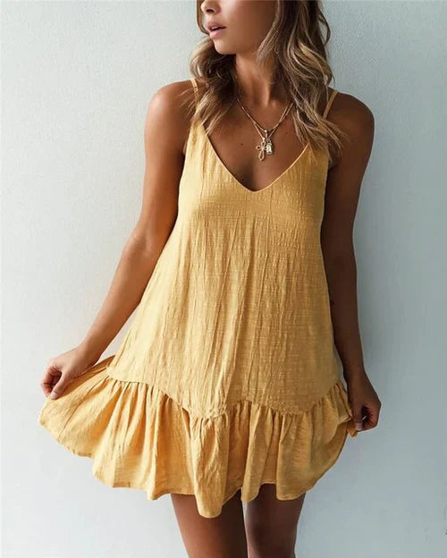 Morris – Vestido Mini de Lino de Algodón con Volantes