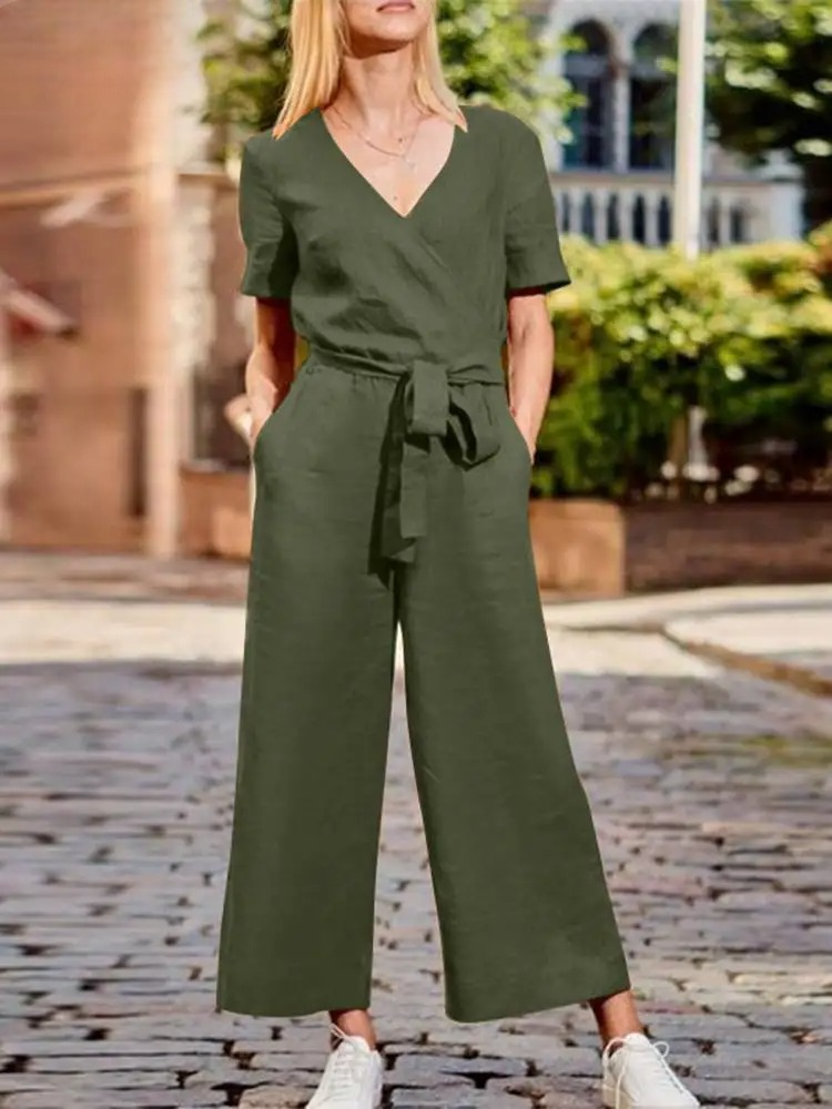 Romilly - Mono casual suelto con cuello en V y perneras anchas