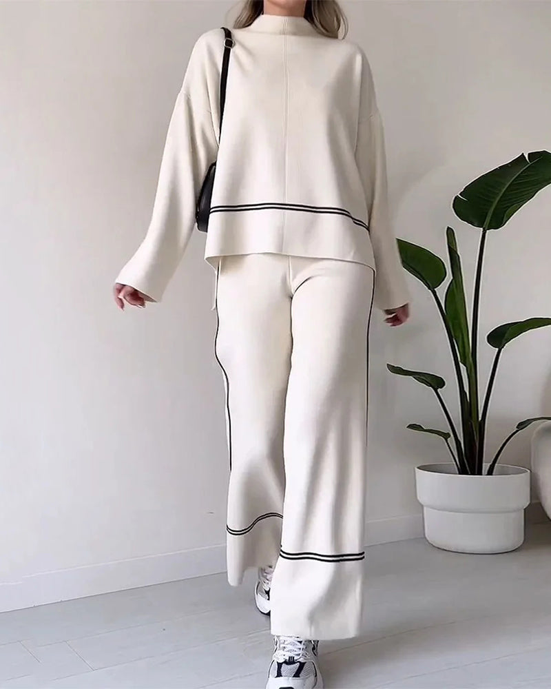Aileen - Elegante conjunto de top holgado de manga larga y pantalón ancho
