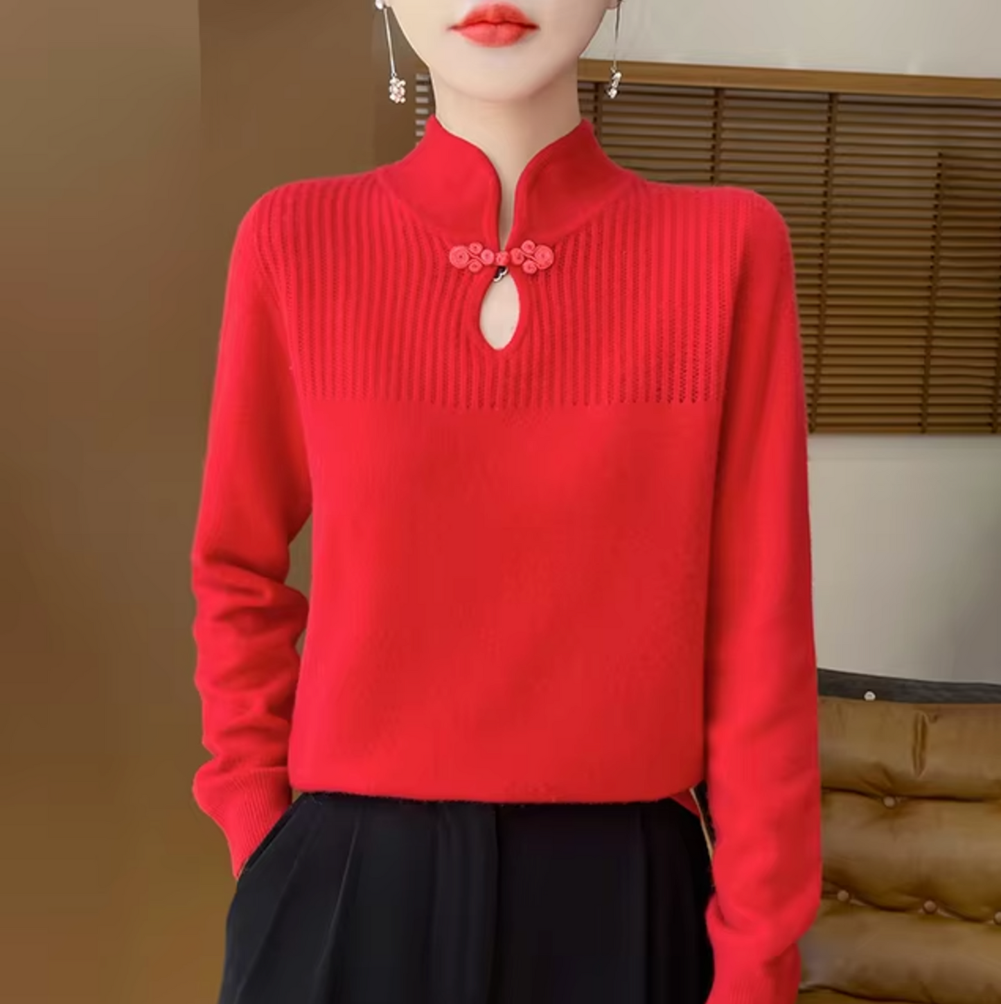 Audrina – Jersey de punto de lana con cuello alto