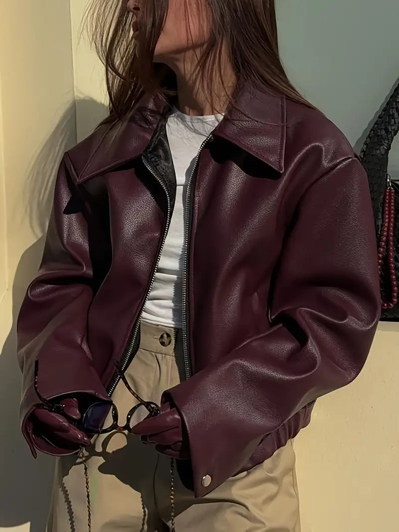Cassidy – Elegante chaqueta de cuero de gran tamaño