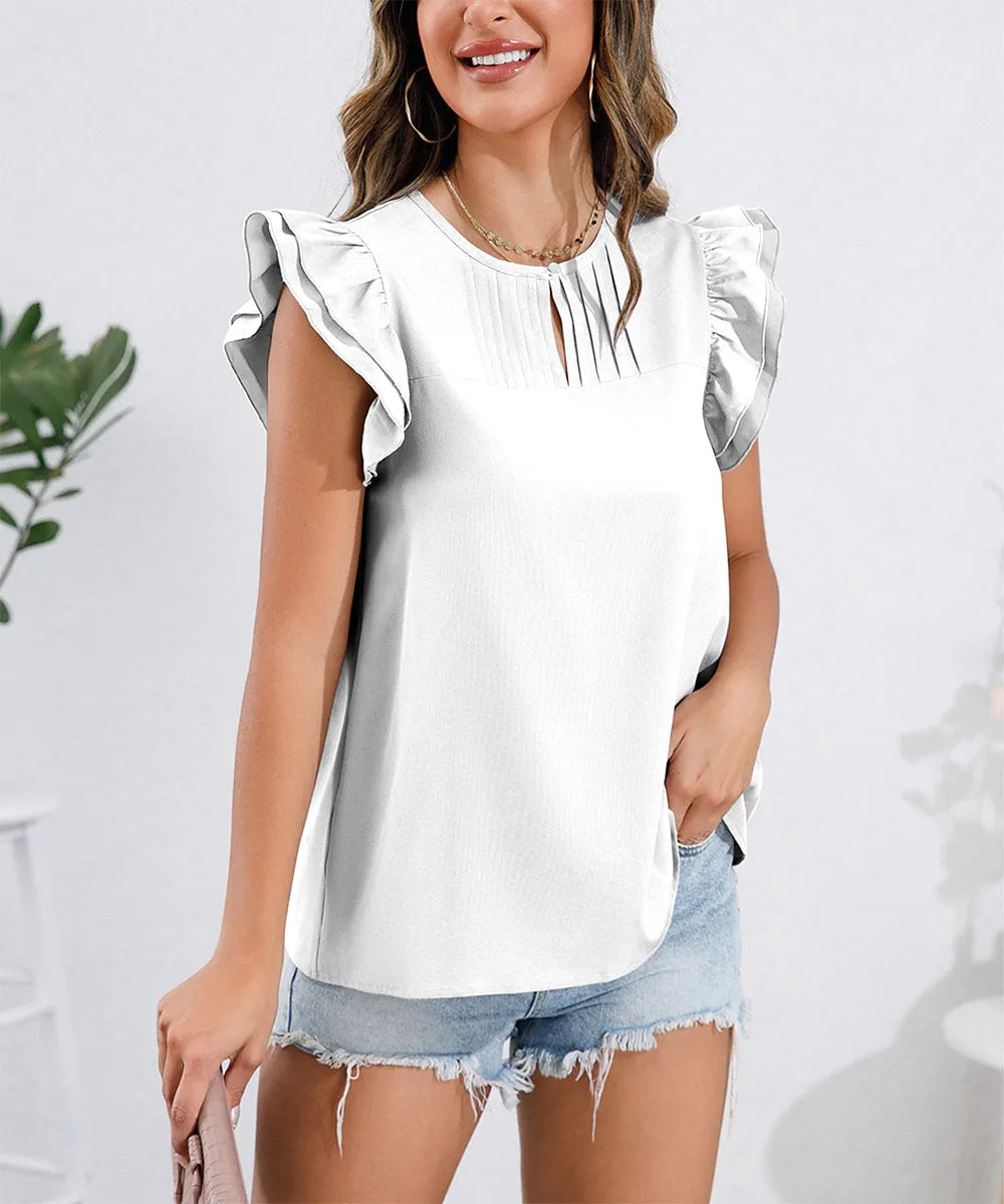 Eudora - Blusa con cuello redondo y manga casquillo