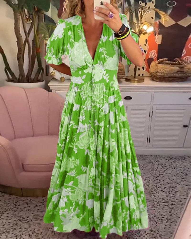 Vannessa - Elegante vestido largo floral con cuello en V profundo