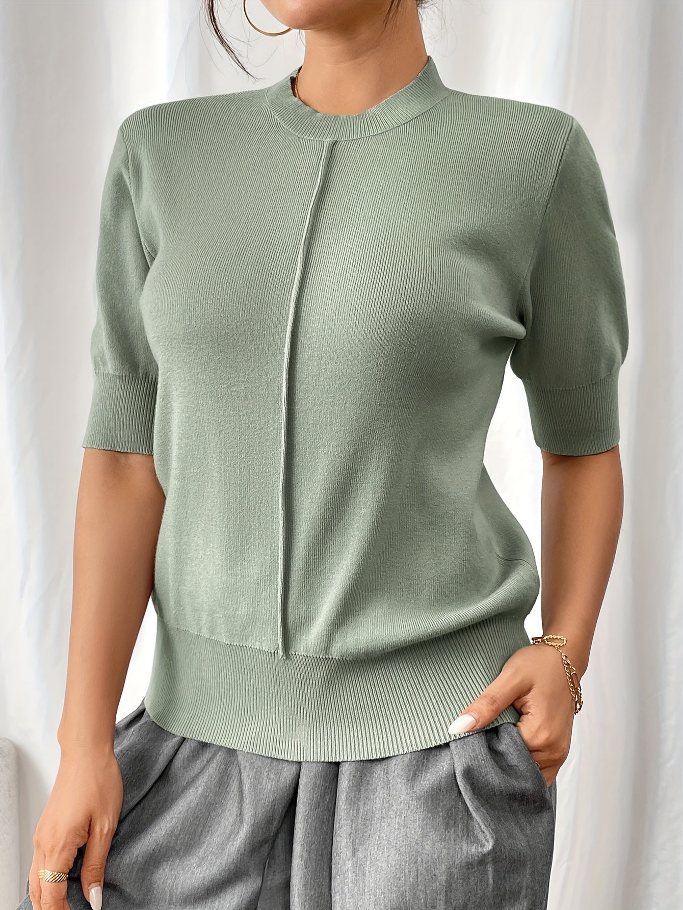 Shantel - Elegante camisa de punto con cuello mao