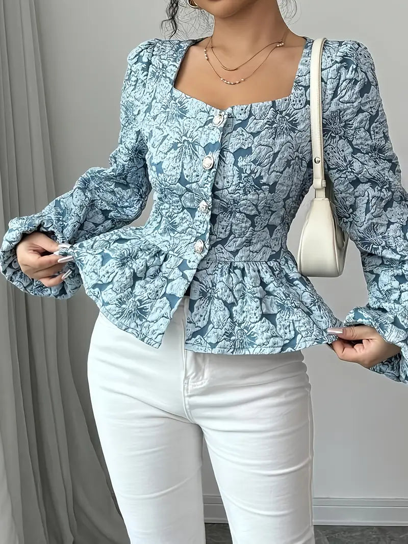 Stella – Blusa elegante con estampado floral y mangas abullonadas