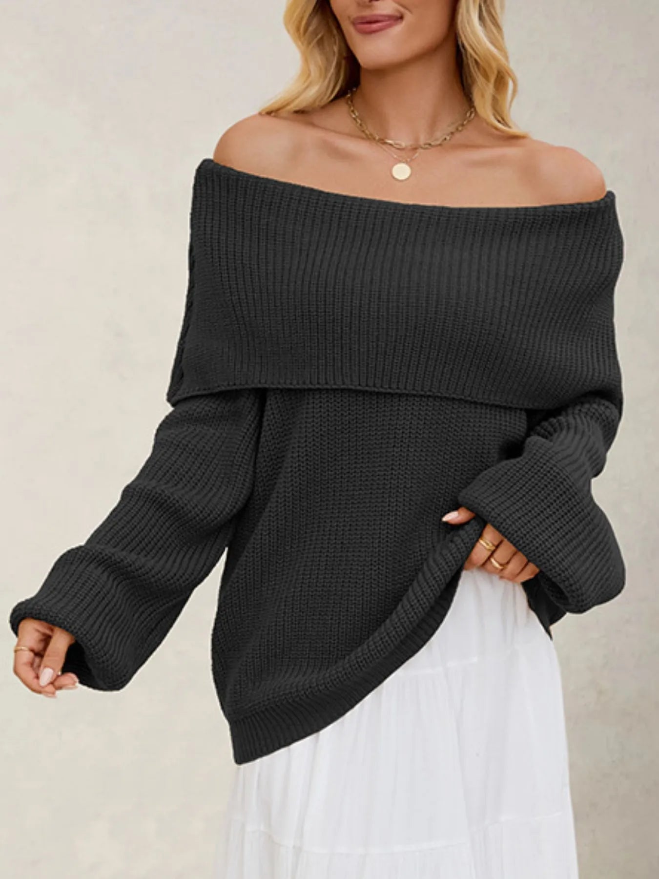 Xelaria - Jersey holgado y elegante de manga larga con solapa
