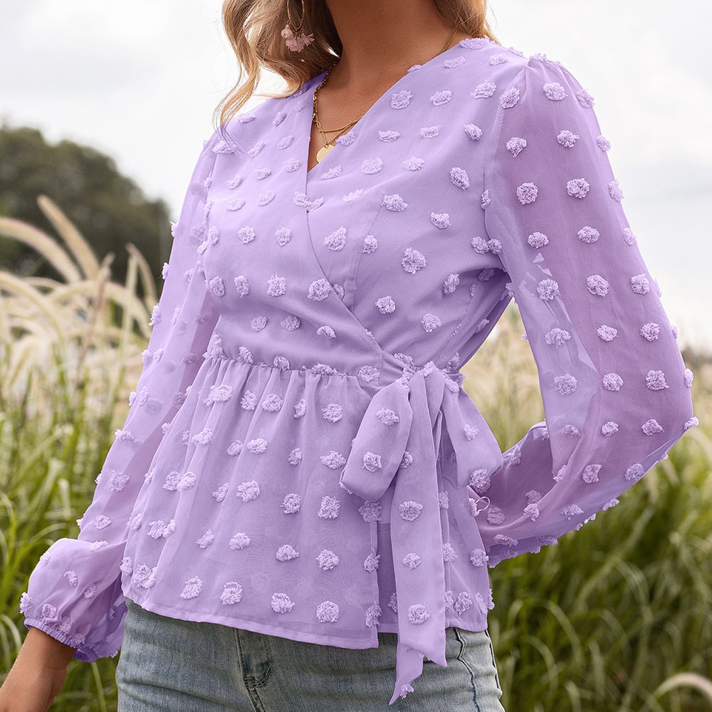 Orietta - Elegante blusa de encaje con cuello en V y manga larga