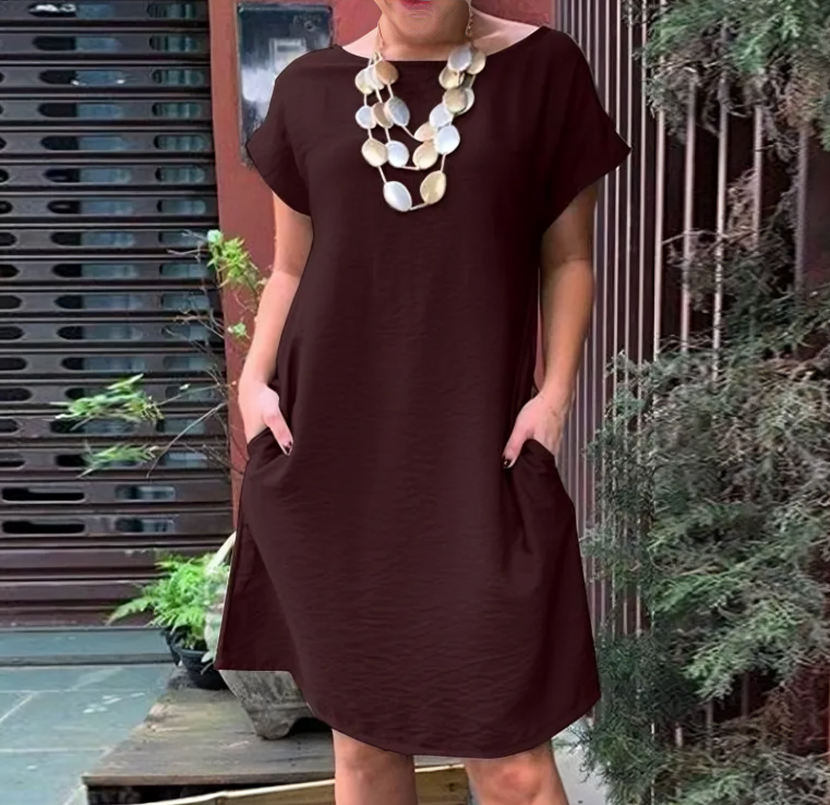 Alicia - Vestido suelto de cuello redondo y manga corta