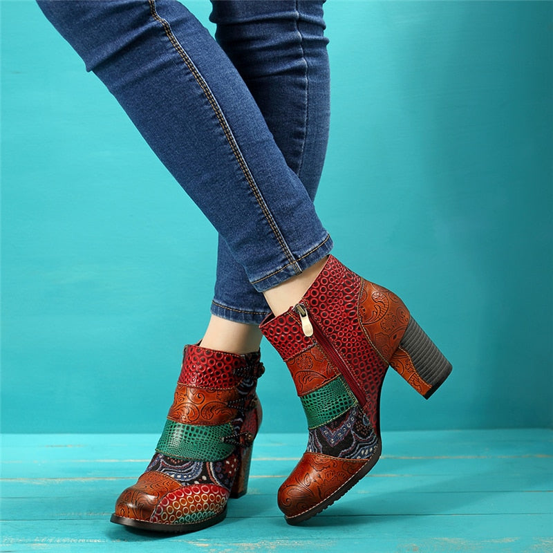 Grace - Botines Gracosy De Cuero Autentico Estampado Vintage