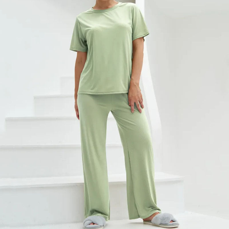 Beatriz - Conjunto casual de top de manga corta y pantalón de pierna ancha