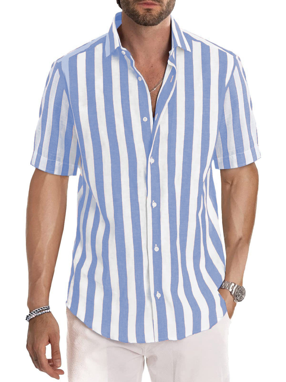 Benjamin - Polo casual de rayas con botones para hombre