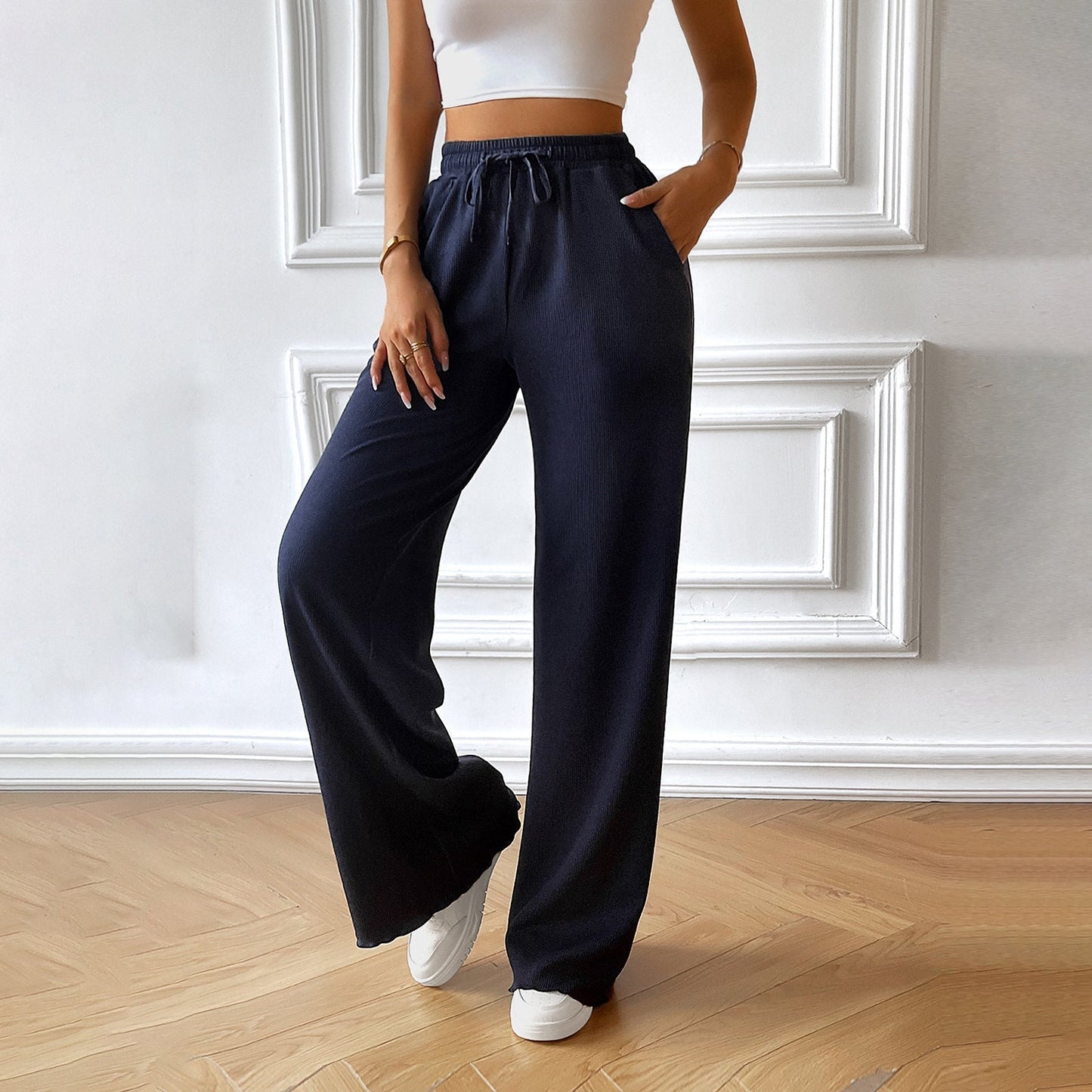 Emerald - Elegante pantalón de pierna ancha y cintura holgada con cordón
