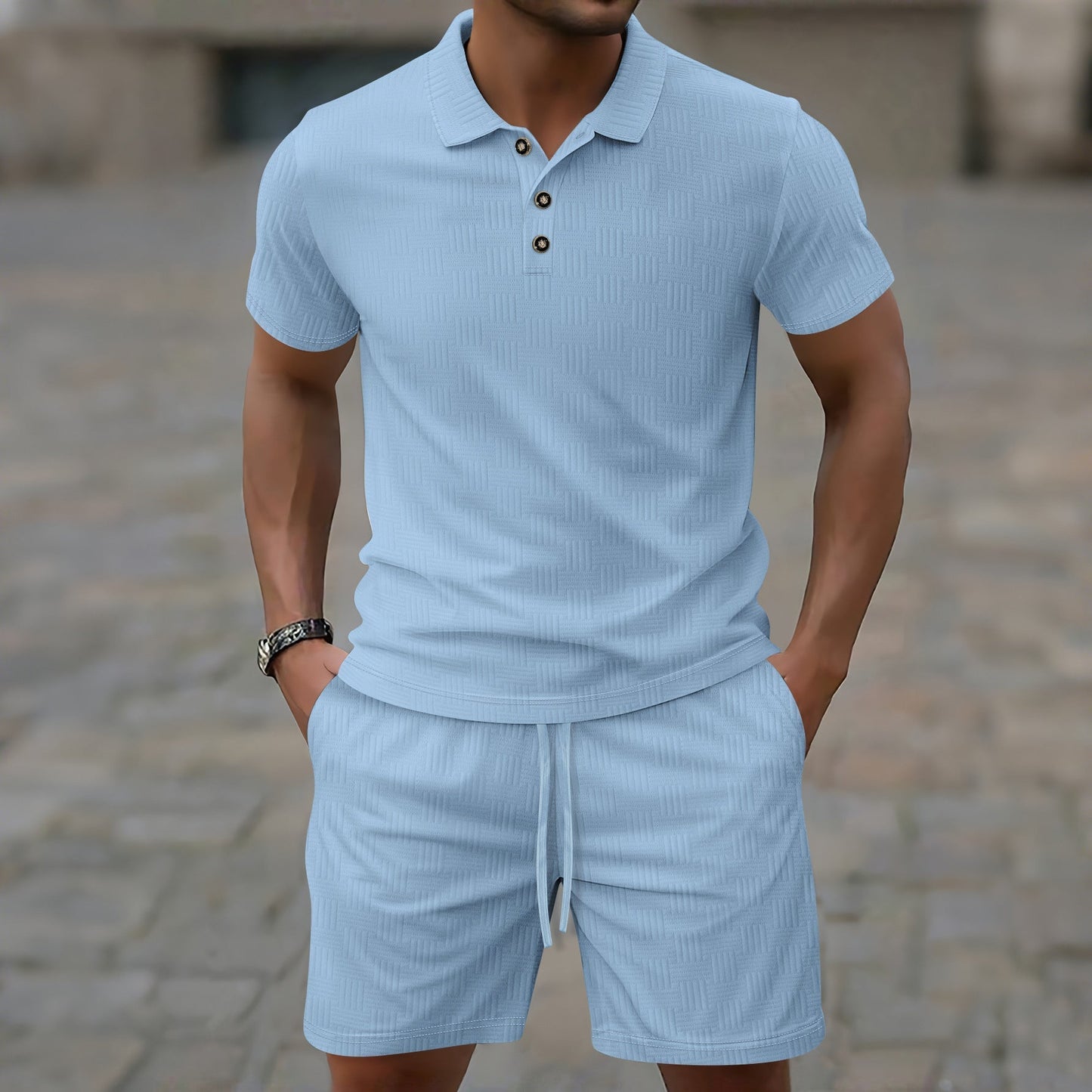 Elvio - Conjunto casual de polo Slim-Fit y shorts para hombre