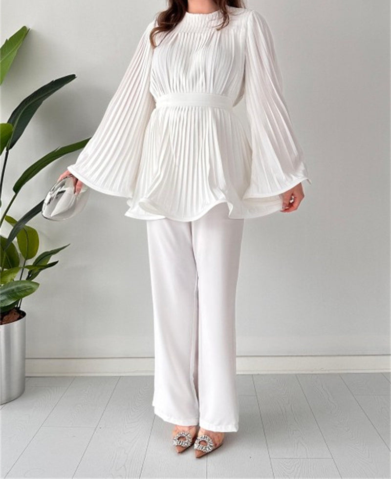 Romina - Elegante conjunto de top suelto de manga larga y pantalón ancho