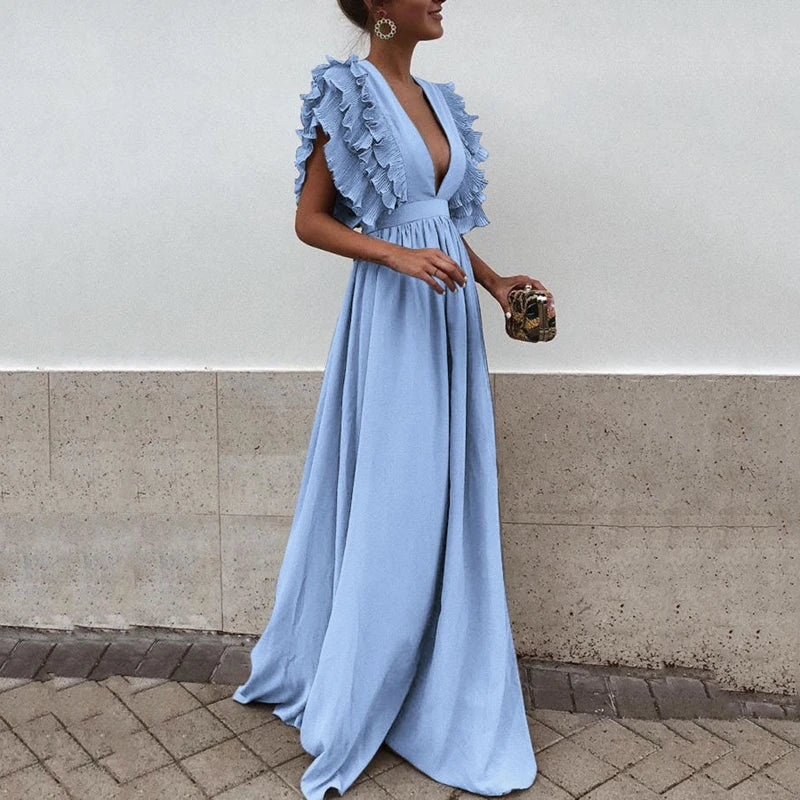 Vicky - Elegante maxi vestido con escote en V profundo