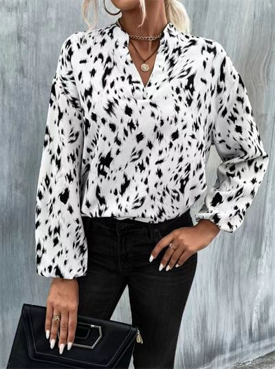 Aya - Blusa estampada con cuello en V y mangas abullonadas