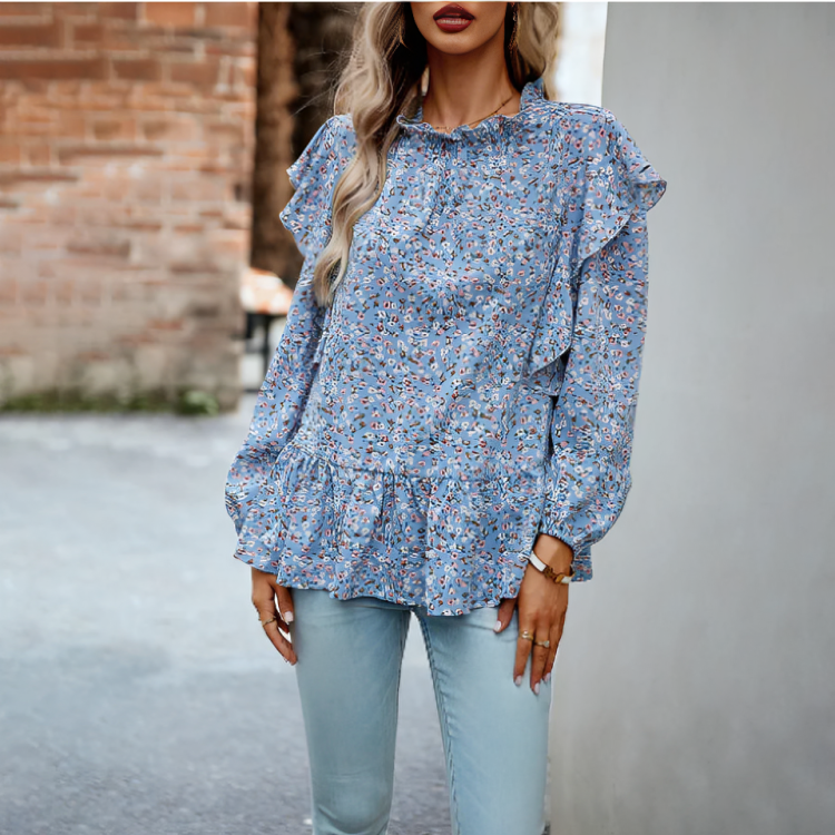 Coralyn - Elegante blusa floral de manga larga