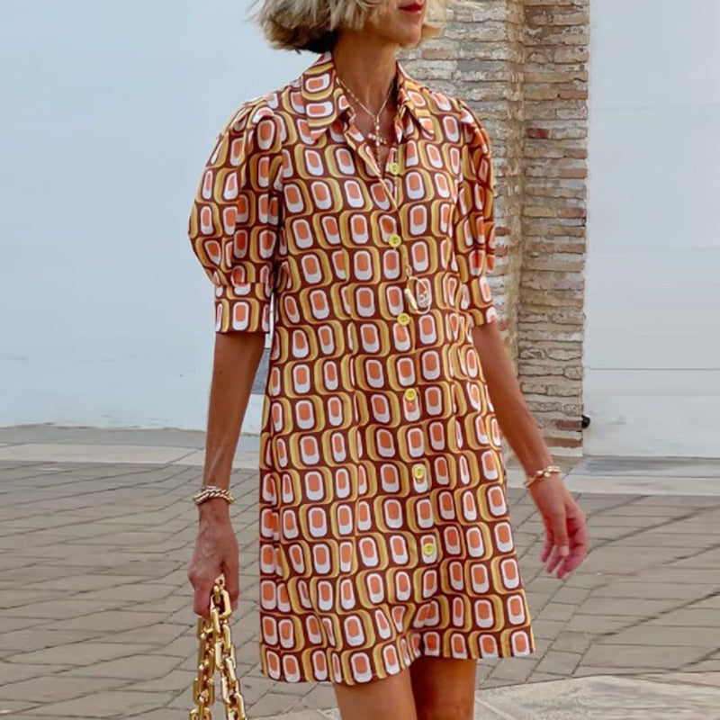 Quintelle - Minivestido de botones con estampado informal y elegante