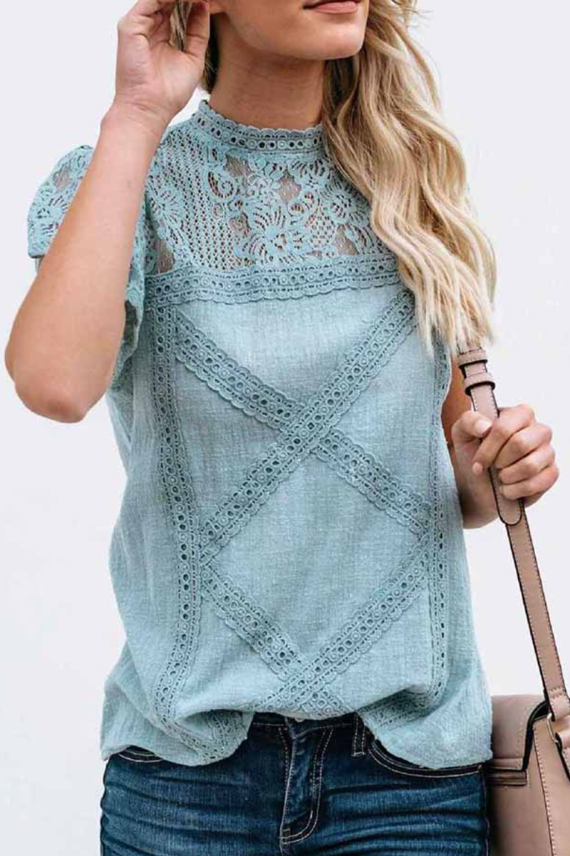 Laila - Blusa chic de encaje geométrico de manga corta