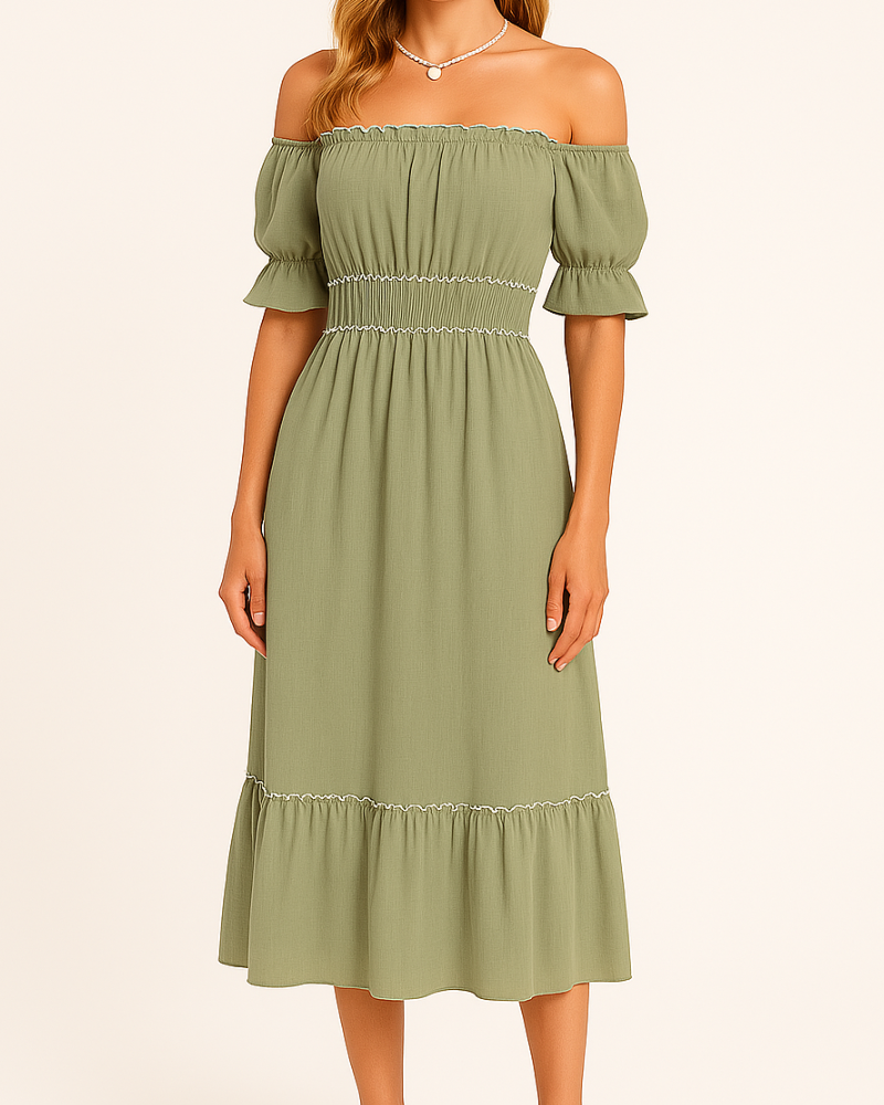 Nina - Elegante vestido midi sin hombros