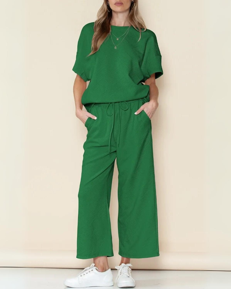 Tessie - Conjunto de camisa holgada y pantalón ancho