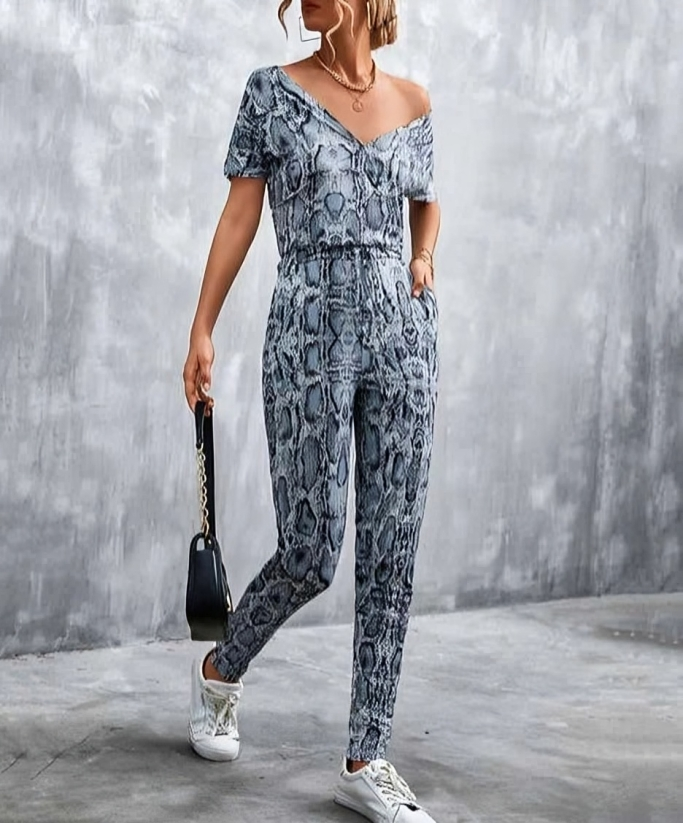 Olivette - Elegante mono estampado con cuello en V profundo