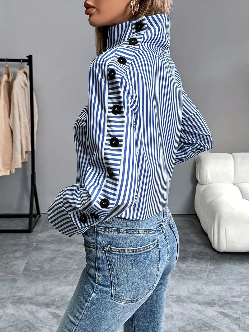 Lovis – Blusa de algodón a rayas con cuello alto