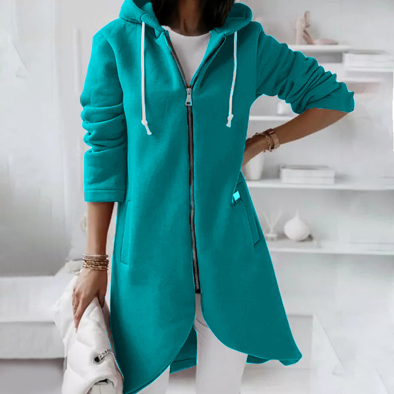 Darlene - Elegante chaqueta larga con capucha y cremallera
