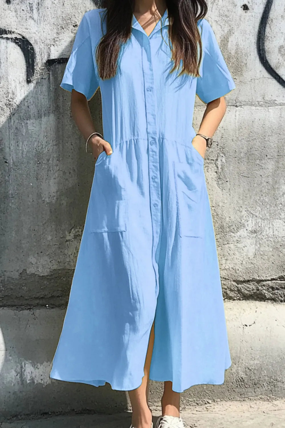 Matilda - Vestido casual de manga corta con botones