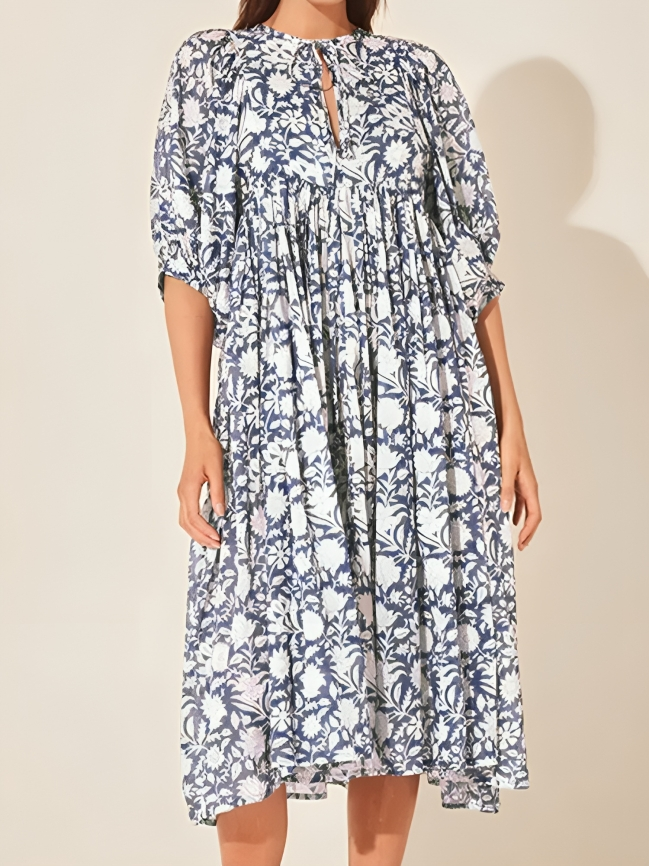 Mercy - Vestido de manga acampanada de estilo floral holgado y casual