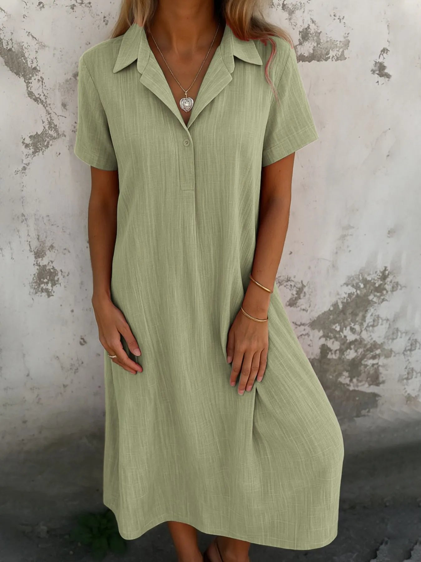 Julina - Vestido largo informal de manga corta con cuello polo holgado