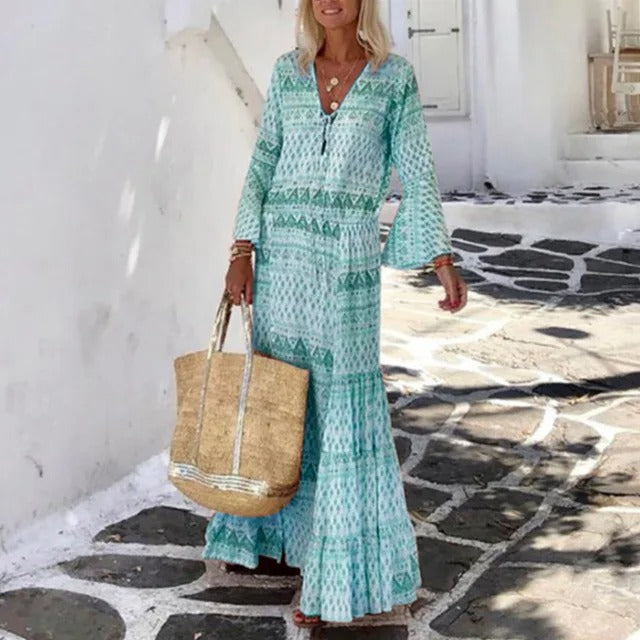 Lyndsey - Elegante vestido largo vintage de manga larga