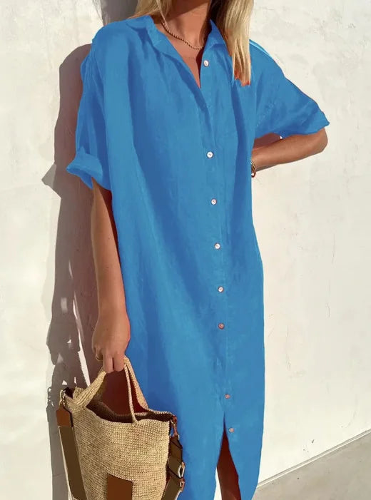 Maelynn - Vestido casual cómodo de manga corta con botones