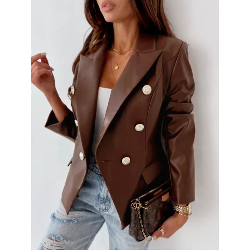 Karlene - Elegante blazer cruzado de piel sintética