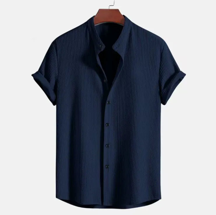 Geoff - Camisa elegante de punto con botones y manga corta para hombre